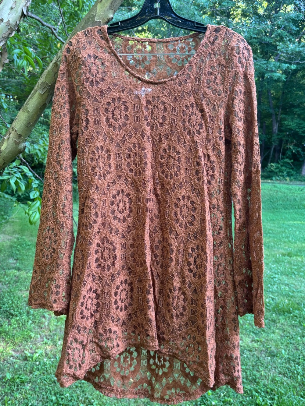 Blu Pepper Floral Lace Long Sleeve Top - Brown- lightweight